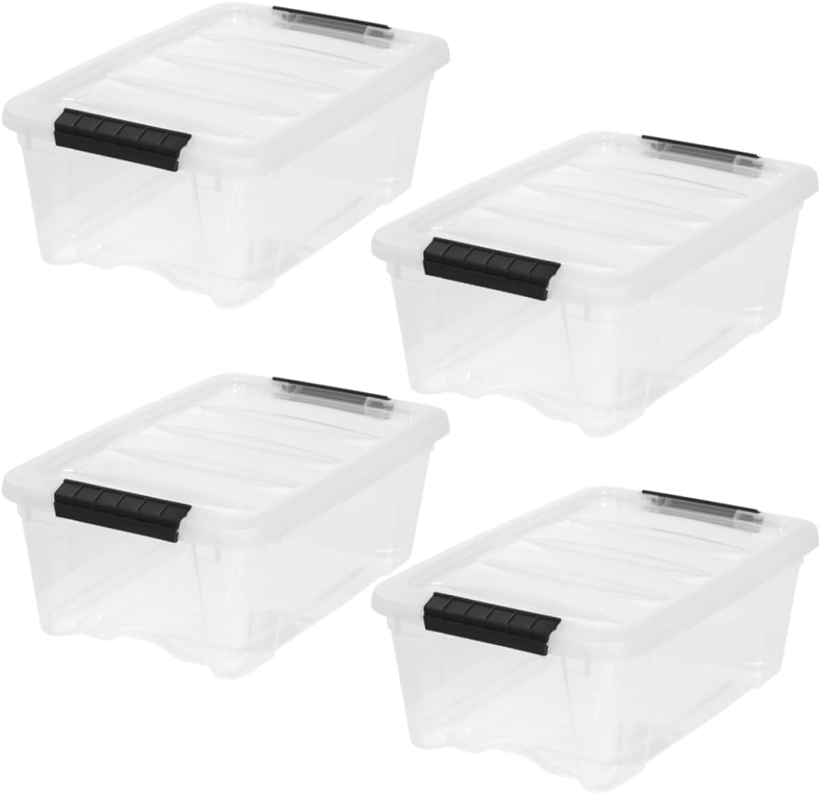IRIS USA 4-Pack Storage Bins with Lids. 13 Quart. Made in USA Stackable See-Through Organizing Solution Latches Durable Nestable Containers Secure Pull Handle. BPA-Free Plastic