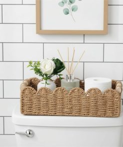 Alternative view of CubesLand Paper Rope Scalloped Edge Toilet Paper Storage Basket. Small Living Room. Bedroom Decor Baskets for Over Toilet Storage Shelf. End Table. Shelves and More. with 2 Wooden Handle. Neutral