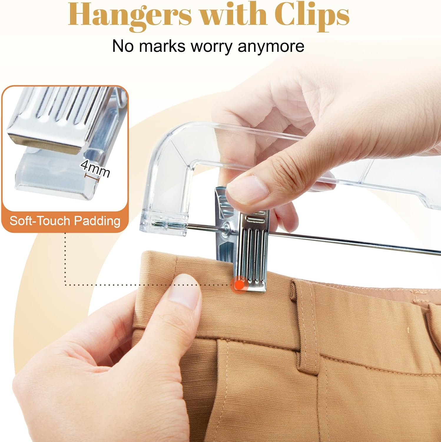 HOUSE DAY 12 Pack 14 inch Clear Plastic Skirt Hangers with Adjustable Clips. Pants Hangers 360-Rotating Swivel Hook. Clip Hangers for Pants. Trousers. Skirts. Jeans. Bulk Plastic Hangers - Image 5