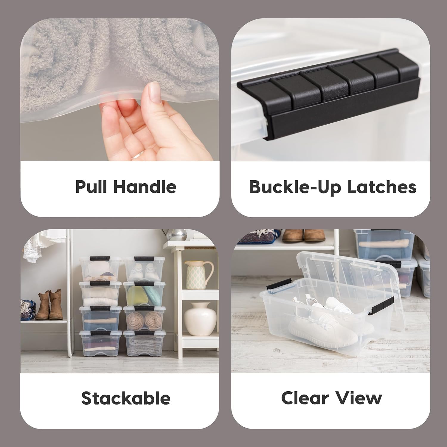 IRIS USA 4-Pack Storage Bins with Lids. 13 Quart. Made in USA Stackable See-Through Organizing Solution Latches Durable Nestable Containers Secure Pull Handle. BPA-Free Plastic - Image 3
