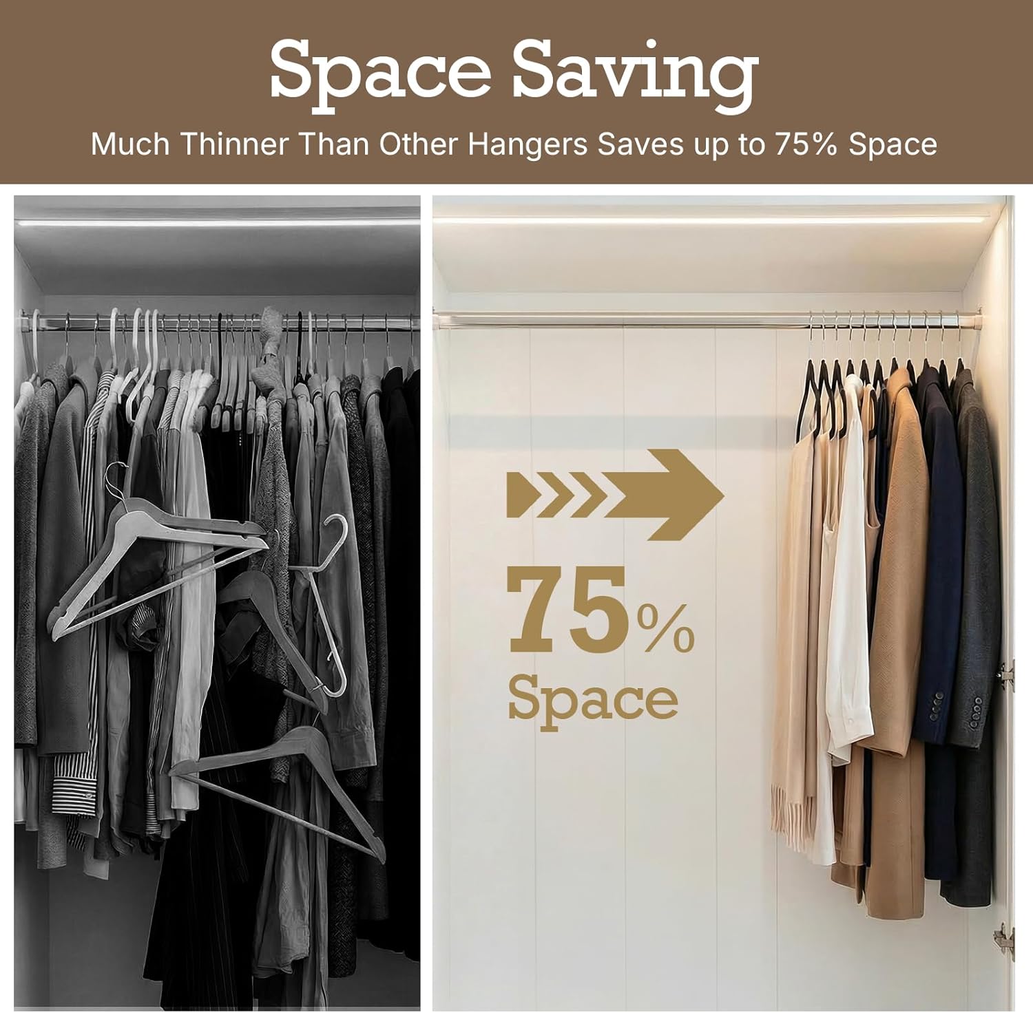 HOUSE DAY Black Velvet Hangers 60 Pack. Non Slip Clothes Felt Hanger Heavy Duty for Coat. Premium Slim Space Saving Suit Hangers for Closet Organizer. 360° Rotating Silver Hook - Image 3