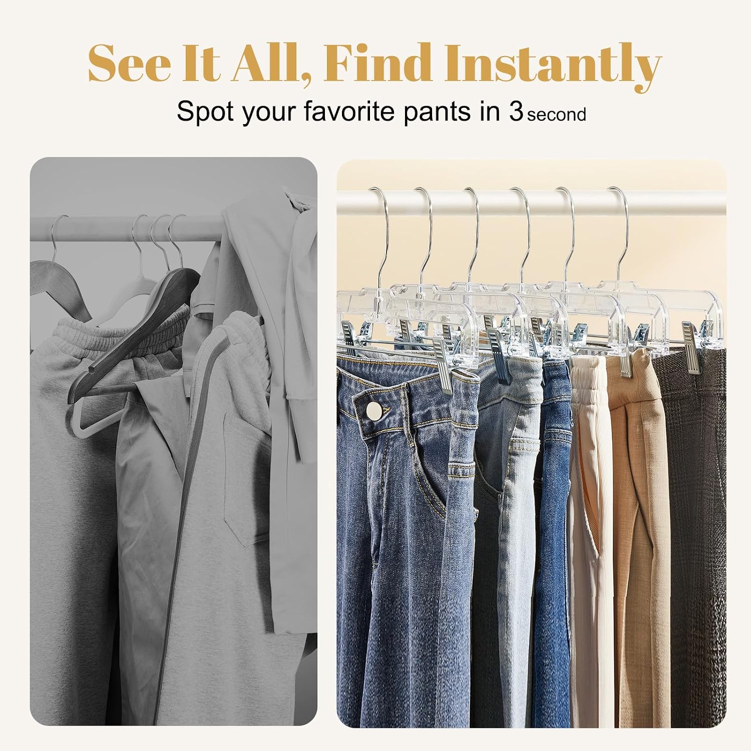 HOUSE DAY 12 Pack 14 inch Clear Plastic Skirt Hangers with Adjustable Clips. Pants Hangers 360-Rotating Swivel Hook. Clip Hangers for Pants. Trousers. Skirts. Jeans. Bulk Plastic Hangers - Image 4