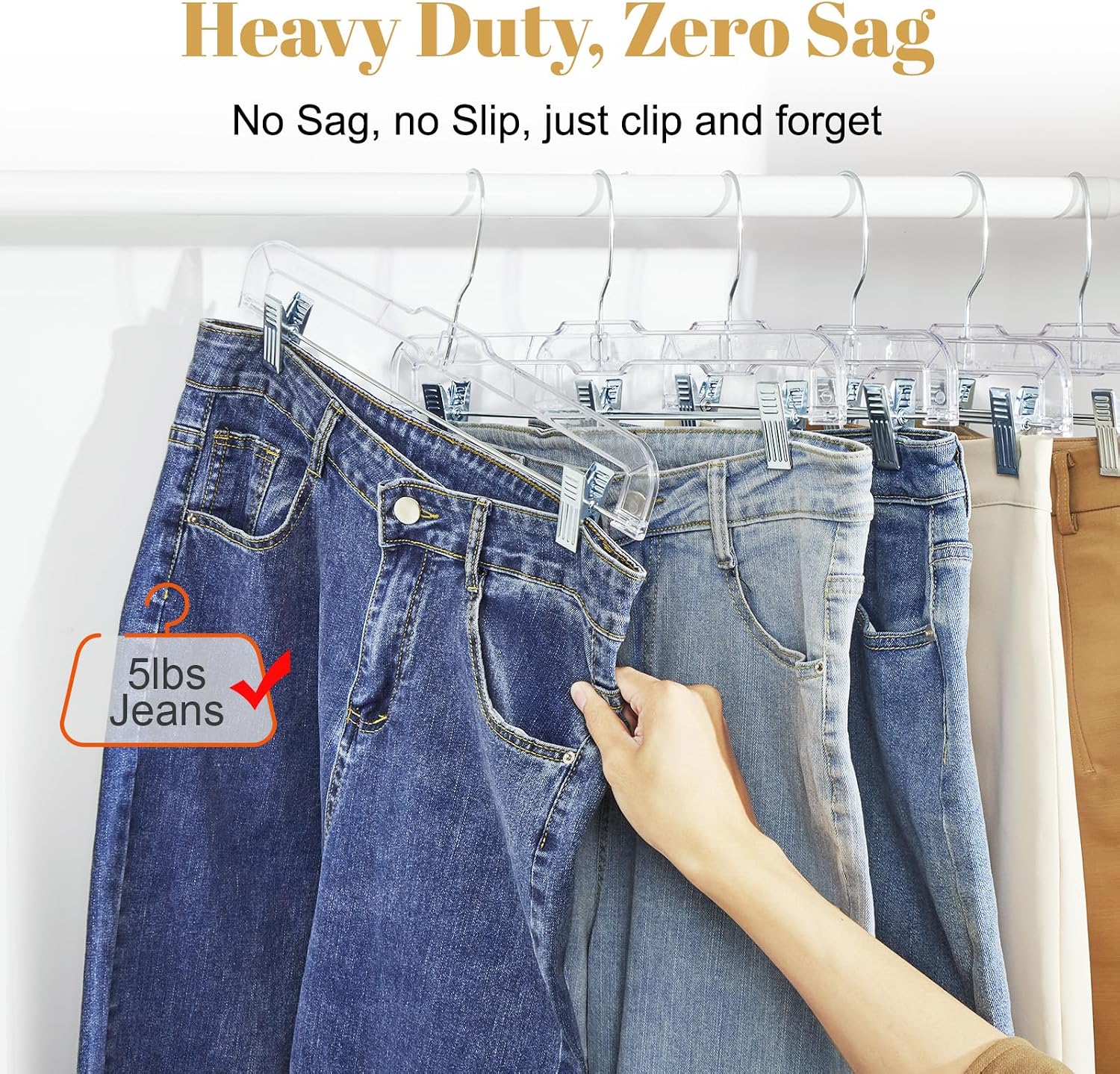 HOUSE DAY 12 Pack 14 inch Clear Plastic Skirt Hangers with Adjustable Clips. Pants Hangers 360-Rotating Swivel Hook. Clip Hangers for Pants. Trousers. Skirts. Jeans. Bulk Plastic Hangers - Image 3
