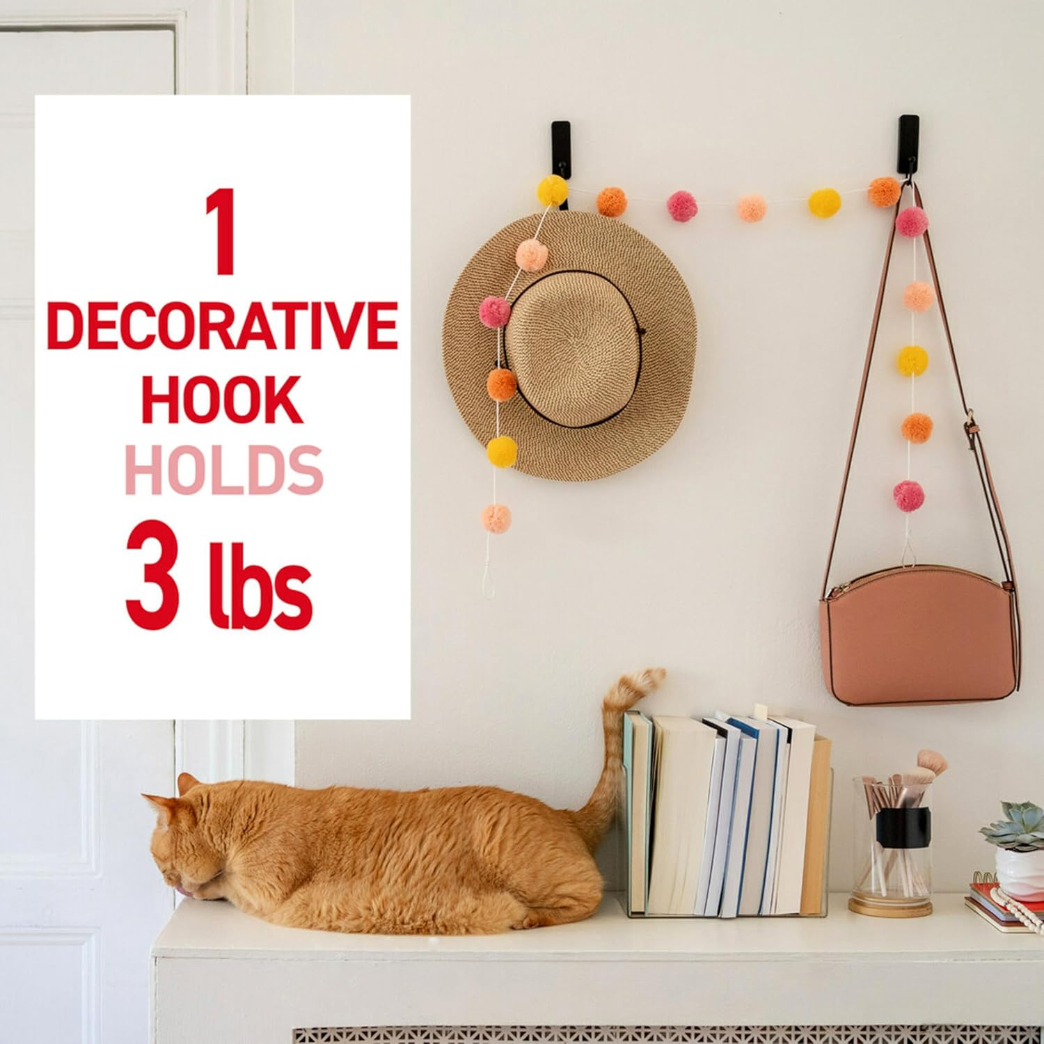 Command Medium Matte Black Wall Hook. 2 Coat Hooks and 4 Strips. Damage-Free Hanging with Adhesive. No Tools Great for Hanging Back to School Dorm Organizers. Holds up to 3 lb - Image 3